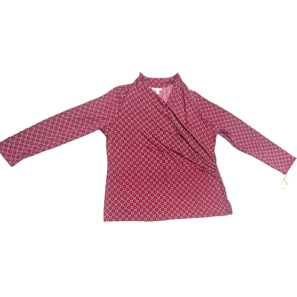 Charter Club Woman 2X Deep Fuchsia Crossover Top Long Sleeve Geometric Blouse